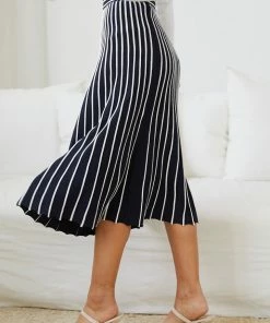 Spicy Sugar Itzel Knit Skirt - Navy Stripe CLOTHING