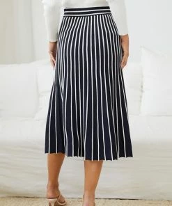 Spicy Sugar Itzel Knit Skirt - Navy Stripe CLOTHING