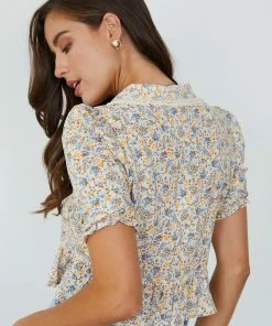 Oscar St Ivy Top - Beige Print CLOTHING