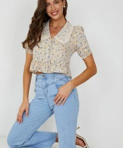 Oscar St Ivy Top - Beige Print CLOTHING