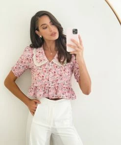 Oscar St Ivy Top - Pink Print CLOTHING