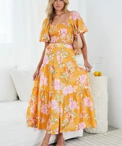 Qtrend Fashion PTY LTD Jayma Skirt - Orange Floral CLOTHING