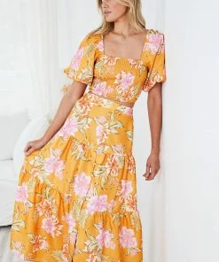Qtrend Fashion PTY LTD Jayma Skirt - Orange Floral CLOTHING