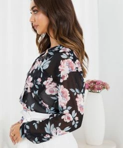 Miracle Fashion CLOTHING Jezzibele Shirt - Black Floral