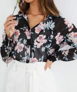 Miracle Fashion CLOTHING Jezzibele Shirt - Black Floral