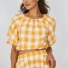 Sunny Girl Josepha Top - Tangerine Check CLOTHING