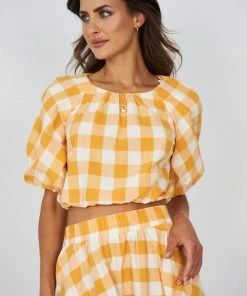 Sunny Girl Josepha Top - Tangerine Check CLOTHING
