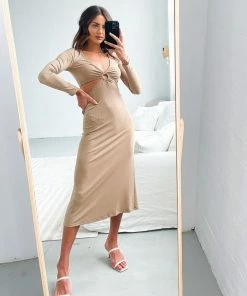 Into Fashion Justina Dress - Beige CLOTHING 12 Into Fashion Justina Dress - Beige CLOTHING