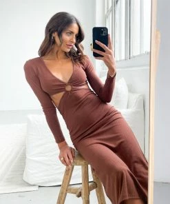 Into Fashion CLOTHING Justina Dress - Chocolate