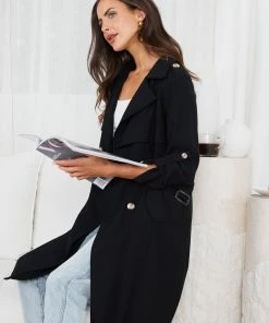 So In Style Kamarah Trench Coat - Black CLOTHING