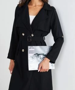 So In Style Kamarah Trench Coat - Black CLOTHING