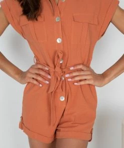 Into Fashion Karyna Playsuit - Rust CLOTHING
