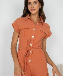 Into Fashion Karyna Playsuit - Rust CLOTHING