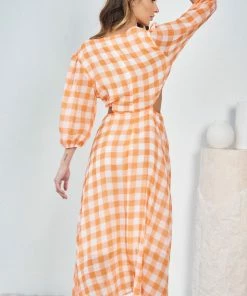 YH & Co (Chloe Yip) Kaylin Dress - Orange Check