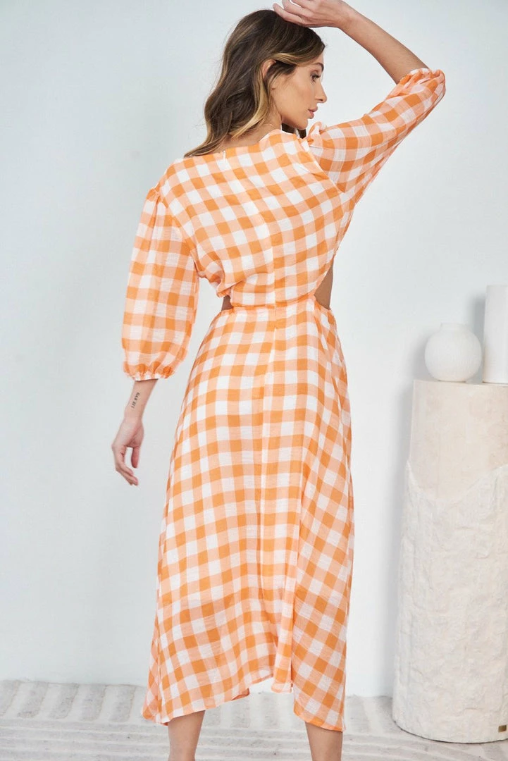 YH & Co (Chloe Yip) Kaylin Dress - Orange Check 4 YH & Co (Chloe Yip) Kaylin Dress - Orange Check