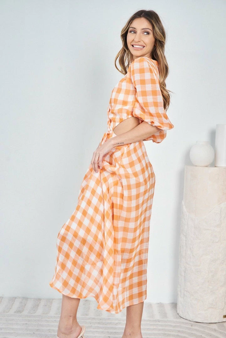 YH & Co (Chloe Yip) Kaylin Dress - Orange Check 5 YH & Co (Chloe Yip) Kaylin Dress - Orange Check