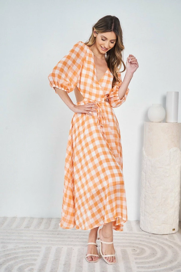 YH & Co (Chloe Yip) Kaylin Dress - Orange Check 3 YH & Co (Chloe Yip) Kaylin Dress - Orange Check