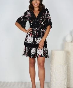 CSA (Lorraine Designs) Keighley Dress - Black Floral DRESSES 10 CSA (Lorraine Designs) Keighley Dress - Black Floral DRESSES