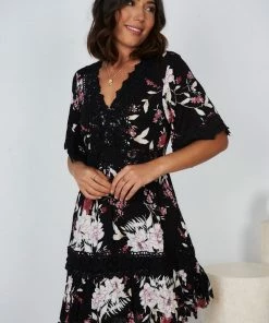 CSA (Lorraine Designs) Keighley Dress - Black Floral DRESSES