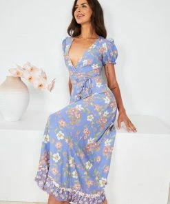 Evermore Fashion Kierra Dress - Blue Floral DRESSES