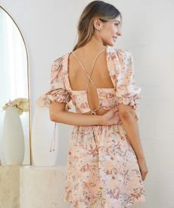 Pink Diamond Leilyn Dress - Beige Print