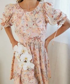 Pink Diamond Leilyn Dress - Beige Print