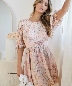 Pink Diamond Leilyn Dress - Beige Print
