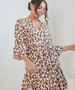 Miracle Fashion Litzy Dress - Beige Print DRESSES