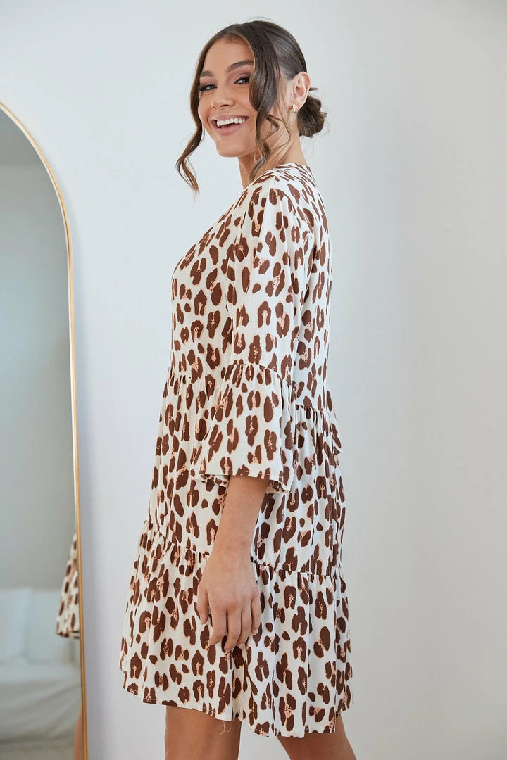 Miracle Fashion Litzy Dress - Beige Print DRESSES 5 Miracle Fashion Litzy Dress - Beige Print DRESSES