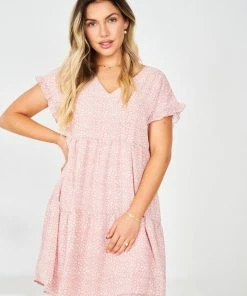 HQ Fashion DRESSES Loida Dress - Pink Print