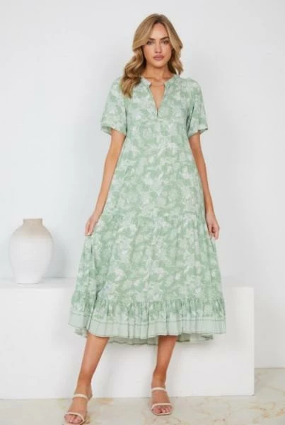 Rock Denim DRESSES Lulua Dress - Green Print 3 Rock Denim DRESSES Lulua Dress - Green Print