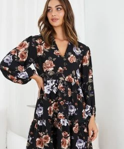 Miracle Fashion DRESSES Magdaleine Dress - Black Floral