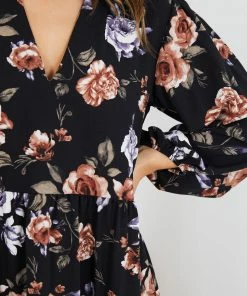 Miracle Fashion DRESSES Magdaleine Dress - Black Floral