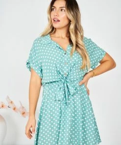 HQ Fashion DRESSES Makarina Dress - Sage Polka