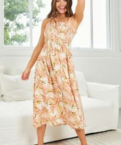 Pink Diamond DRESSES Mana Dress - Beige Floral
