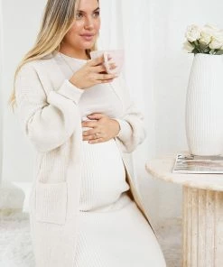 HQ Fashion Maternity Dresses Marvel Cardigan - Beige
