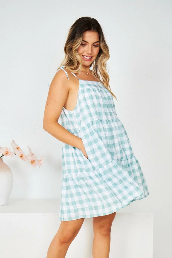 Style Box Marylyn Dress - Sage Gingham DRESSES 6 Style Box Marylyn Dress - Sage Gingham DRESSES