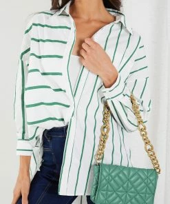 Desire Moirah Top - White Stripe CLOTHING