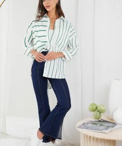 Desire Moirah Top - White Stripe CLOTHING