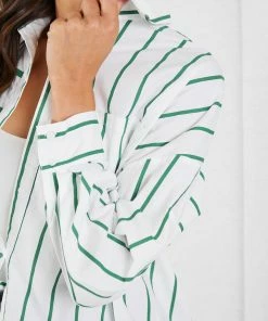 Desire Moirah Top - White Stripe CLOTHING