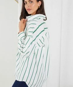 Desire Moirah Top - White Stripe CLOTHING