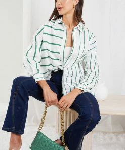 Desire Moirah Top - White Stripe CLOTHING