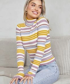 Pink Diamond Monteza Knit Top - Multi Stripe 10 Pink Diamond Monteza Knit Top - Multi Stripe