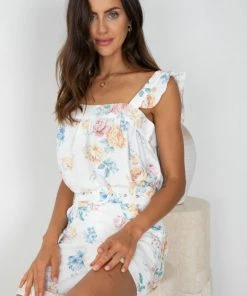 Desire Noella Top - White Floral CLOTHING