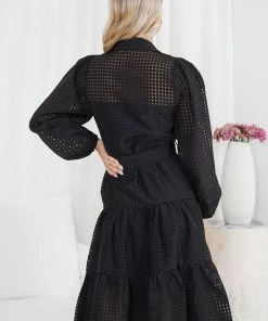 Sunny Girl Notepad Long Sleeve Dress - Black Casual Dresses