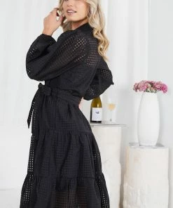 Sunny Girl Notepad Long Sleeve Dress - Black Casual Dresses