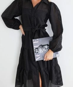 Sunny Girl Notepad Long Sleeve Dress - Black Casual Dresses