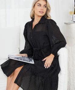 Sunny Girl Notepad Long Sleeve Dress - Black Casual Dresses
