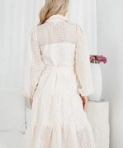 Sunny Girl Notepad Long Sleeve Dress - Cream