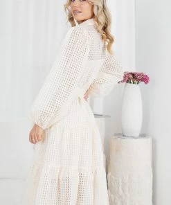 Sunny Girl Notepad Long Sleeve Dress - Cream